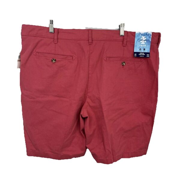 IZOD Chino Shorts Men's 42 Red Saltwater Wash Classic 9.5" Flat Front New $62 - Picture 2 of 9